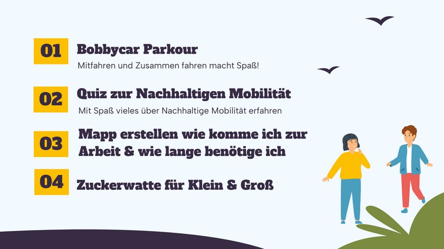 Mitmach-Station Bobbycar-Parcour, Quiz und Zuckerwatte